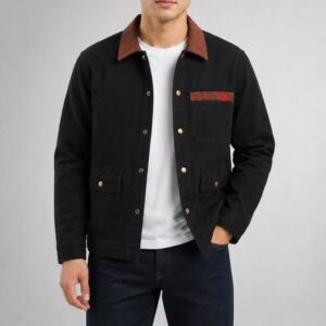 AOI DENIM WORK JACKET BLACK JAKET PRIA