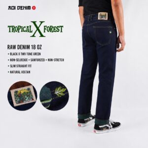 TROPICAL X FOREST 18 OZ DEEP INDIGO RAW DENIM SLIM STRAIGHT